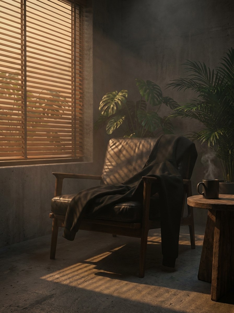 Hoodie over a lounge chair in plant shadow